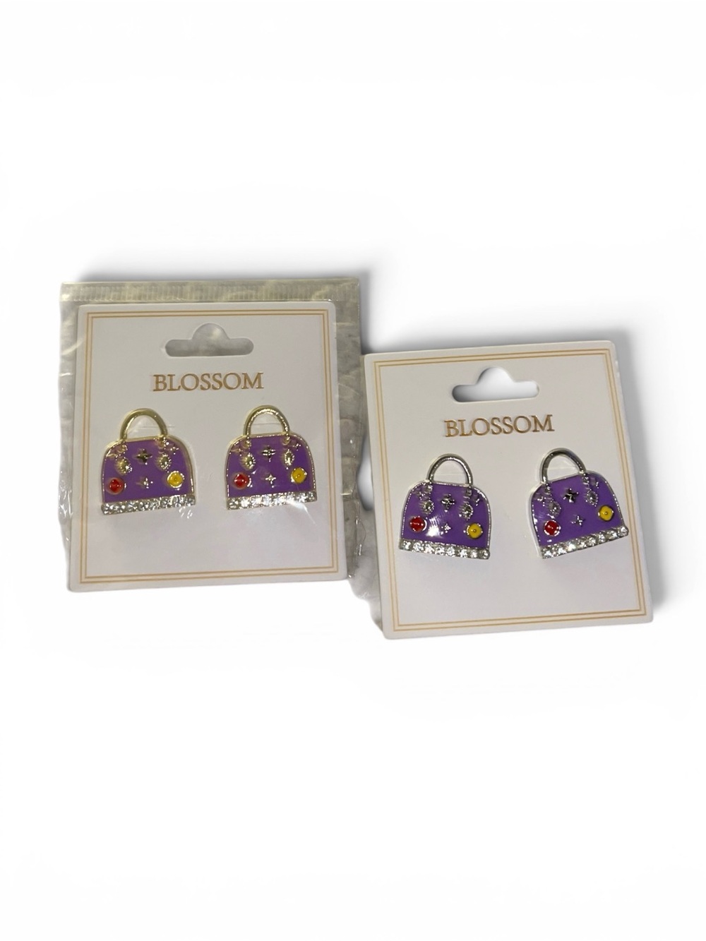 FABULOUS PURPLE MULTI NOVELTY HANDBAG SHAPED PIERCED EARRINGS